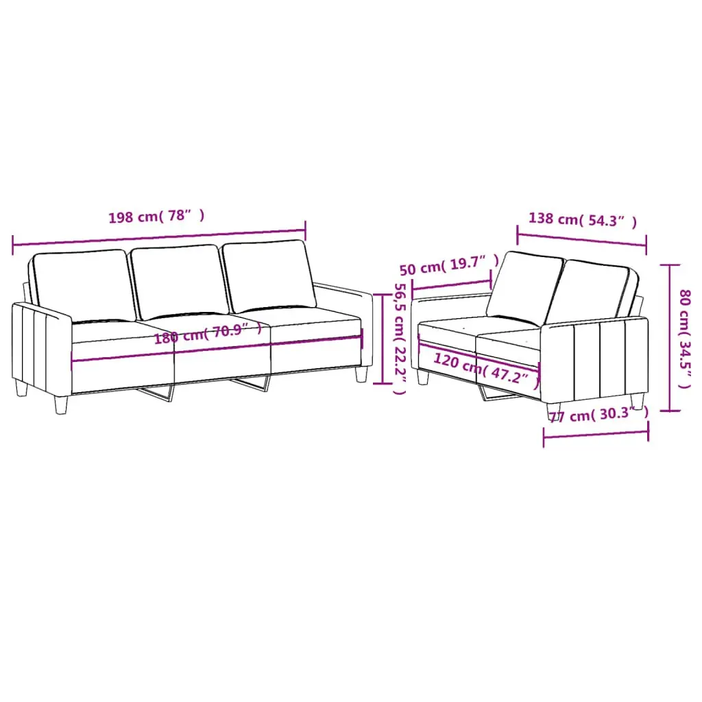 Grey Fabric Sofa Set 2 Piece Lounge Suite Cushions Living Room Seating