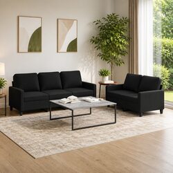 2 Piece Sofa Set Black Fabric Lounge Suite Comfortable Cushioned Seating Living