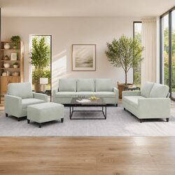4 Piece Sofa Set with Footstool Grey Velvet Lounge Suite Living Room Furniture