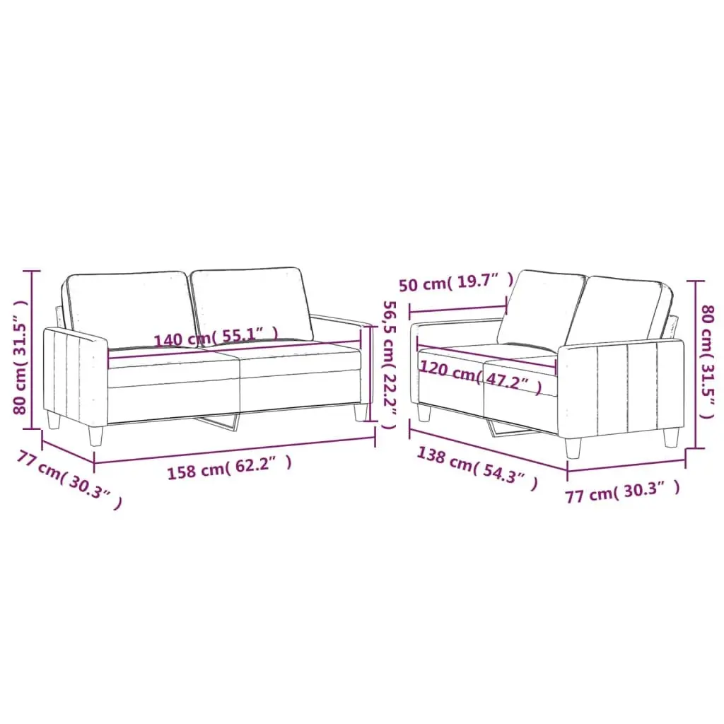 Sofa Set Grey Velvet 2 Piece Padded Seat Armrests