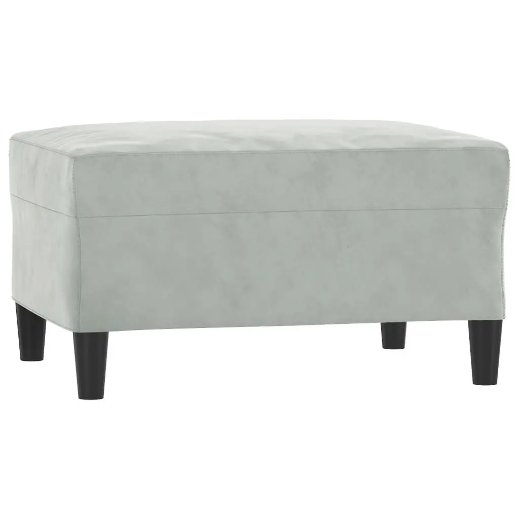 3 Piece Grey Velvet Sofa Set with Footstool Living Room Furniture Lounge Suite