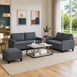 Compact Grey Velvet Sofa Set with Cushions