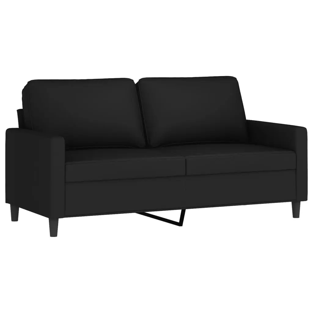 3 Piece Sofa Set Black Velvet Compact Soft Upholstery with Cushions and Ottoman Footstool