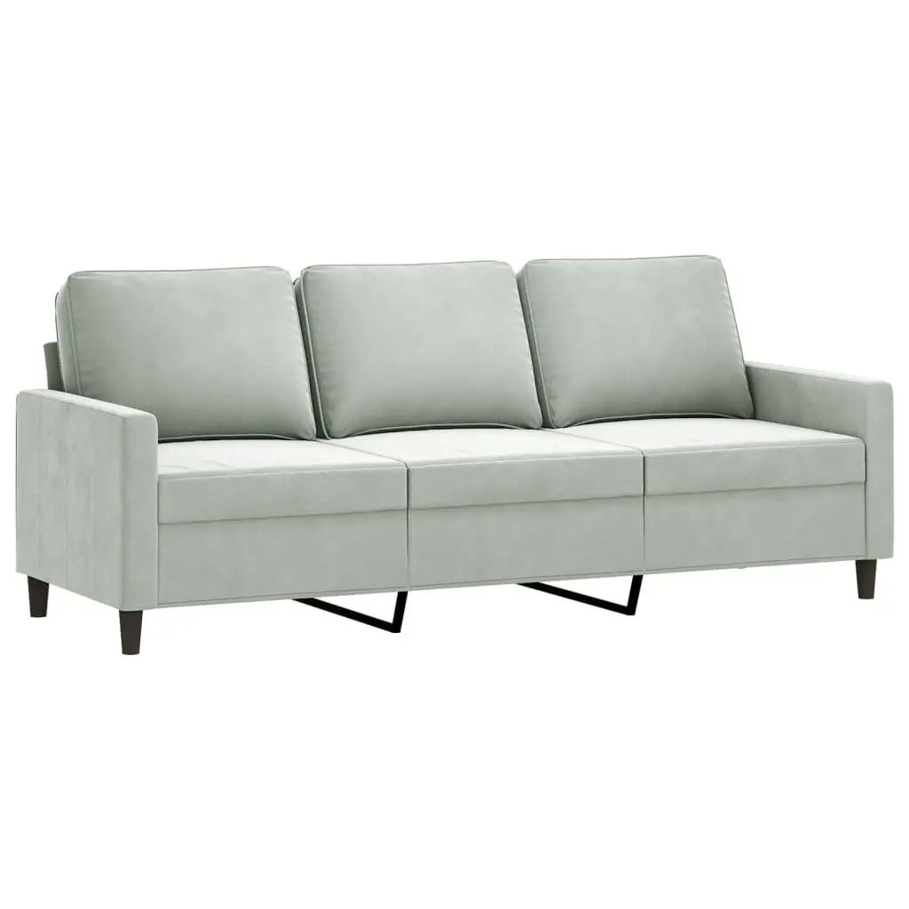 3 Piece Sofa Set Grey Velvet Lounge with Footstool Living Room Furniture