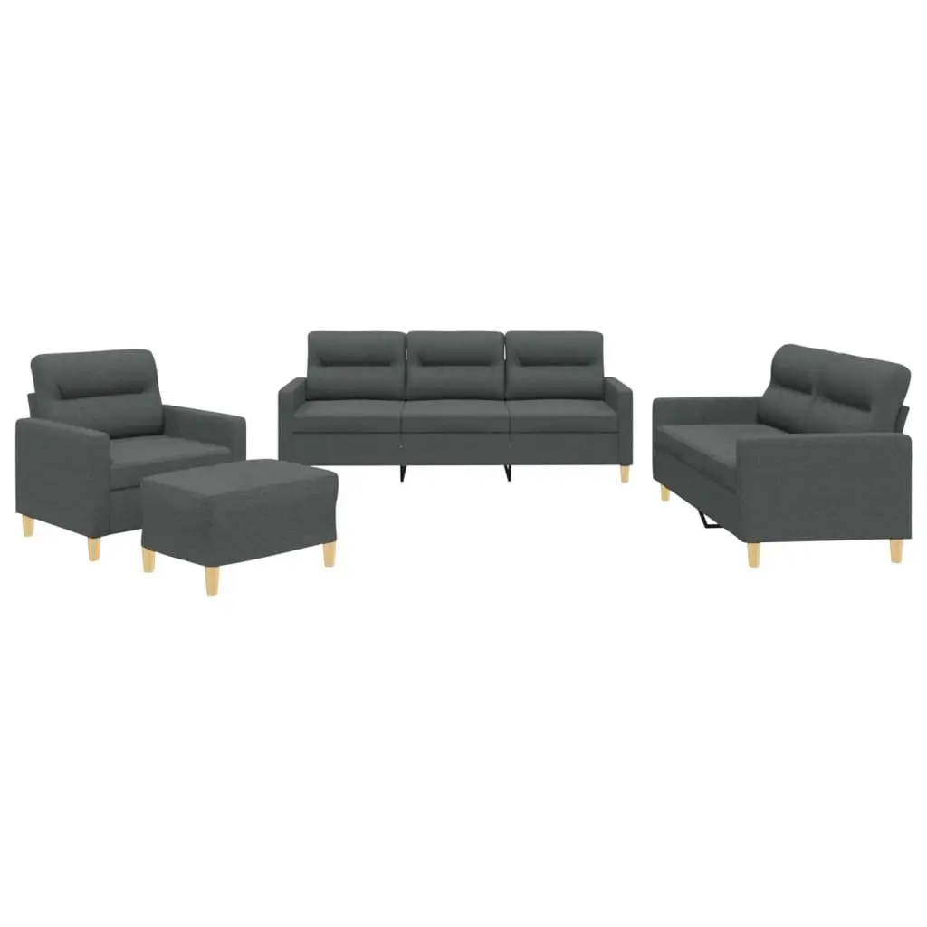 4PieceSofaSetGreyFabricPaddedArmrestsFootstoolCompactDesignComfortableSeating