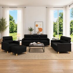 4 Piece Sofa Set with Cushions Black Fabric Lounge Couch Footstool Living Room