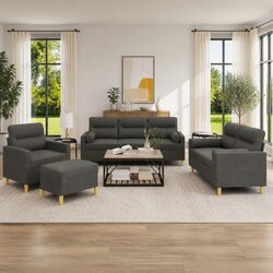 Grey Fabric Sofa Set with Footstool