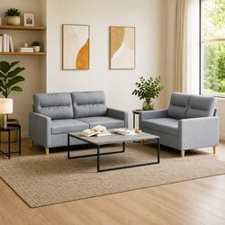 Concise Grey Fabric Sofa Set for Your Living Room