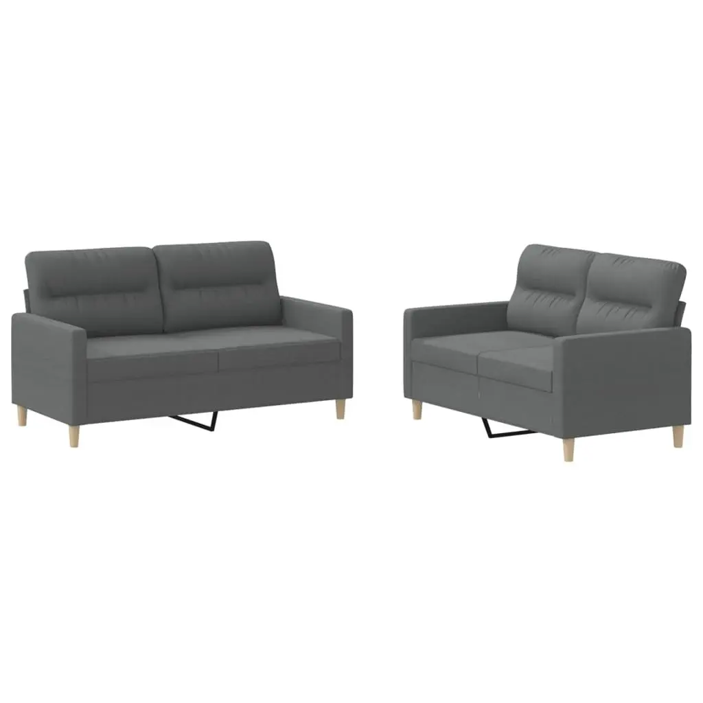 2 Piece Sofa Set with Cushions Grey Fabric Lounge Suite Comfortable Seating