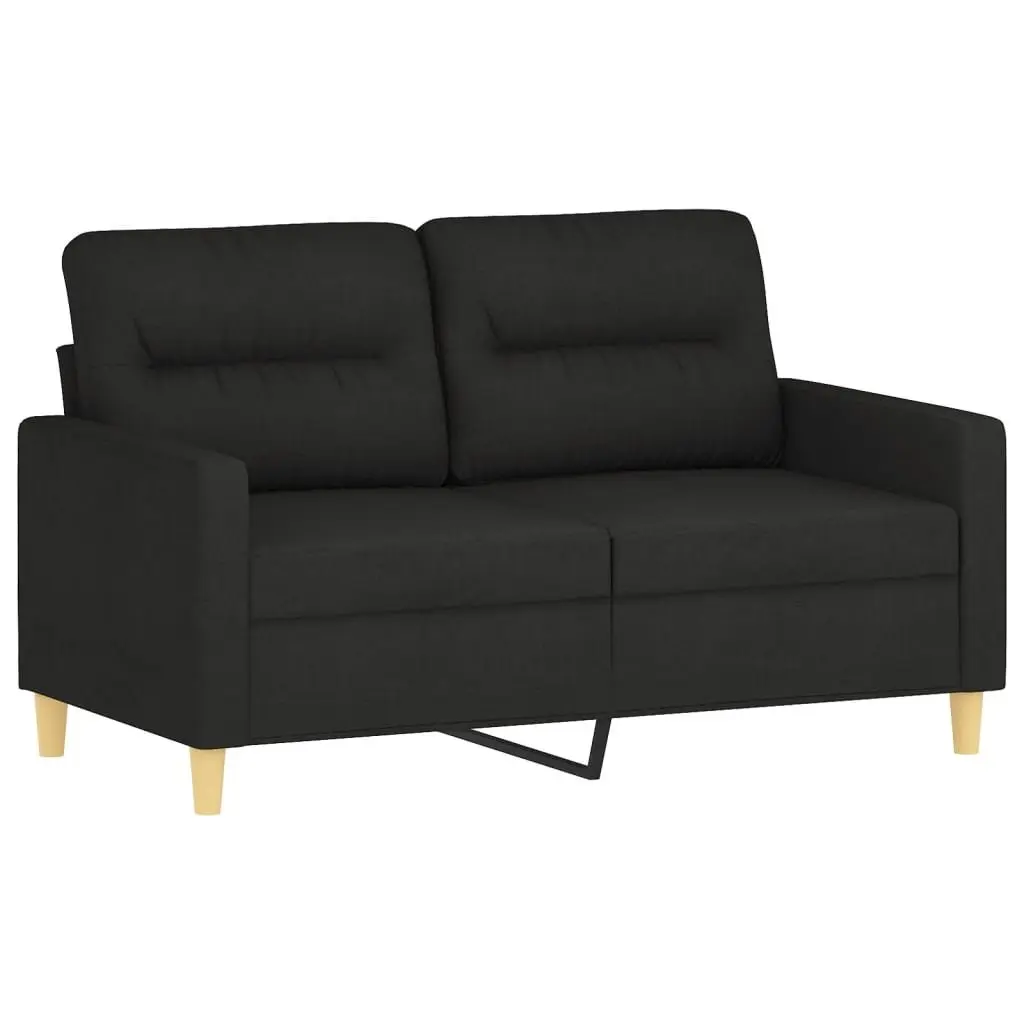 3 Piece Sofa Set with Cushions Black Fabric Lounge Couch Footstool Living Room