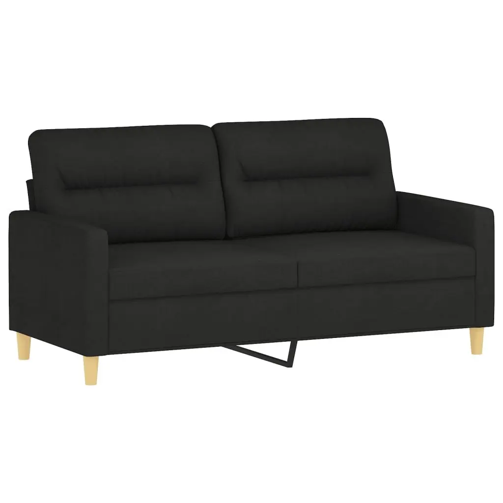 2 Piece Sofa Set Black Fabric Thickly Padded Seating with Roll Pillows