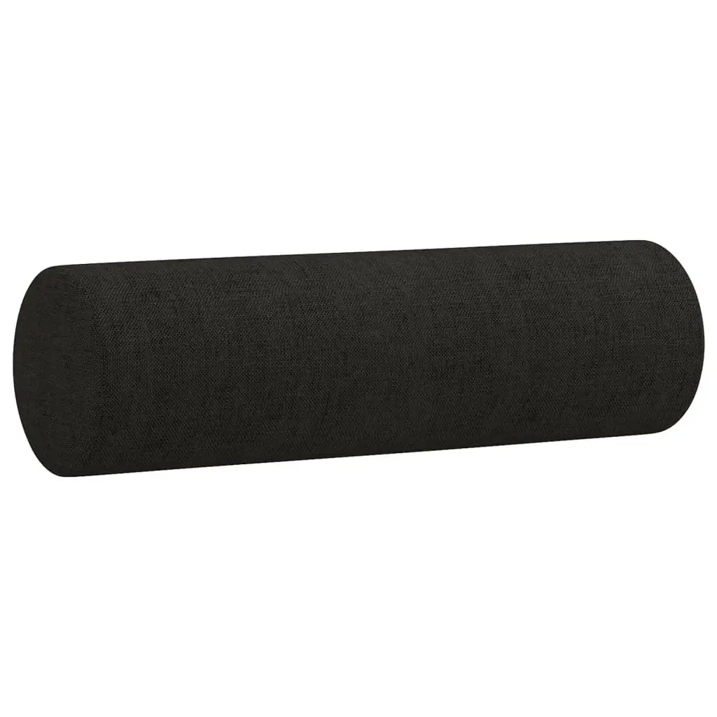 2 Piece Sofa Set Black Fabric Thickly Padded Seating with Roll Pillows
