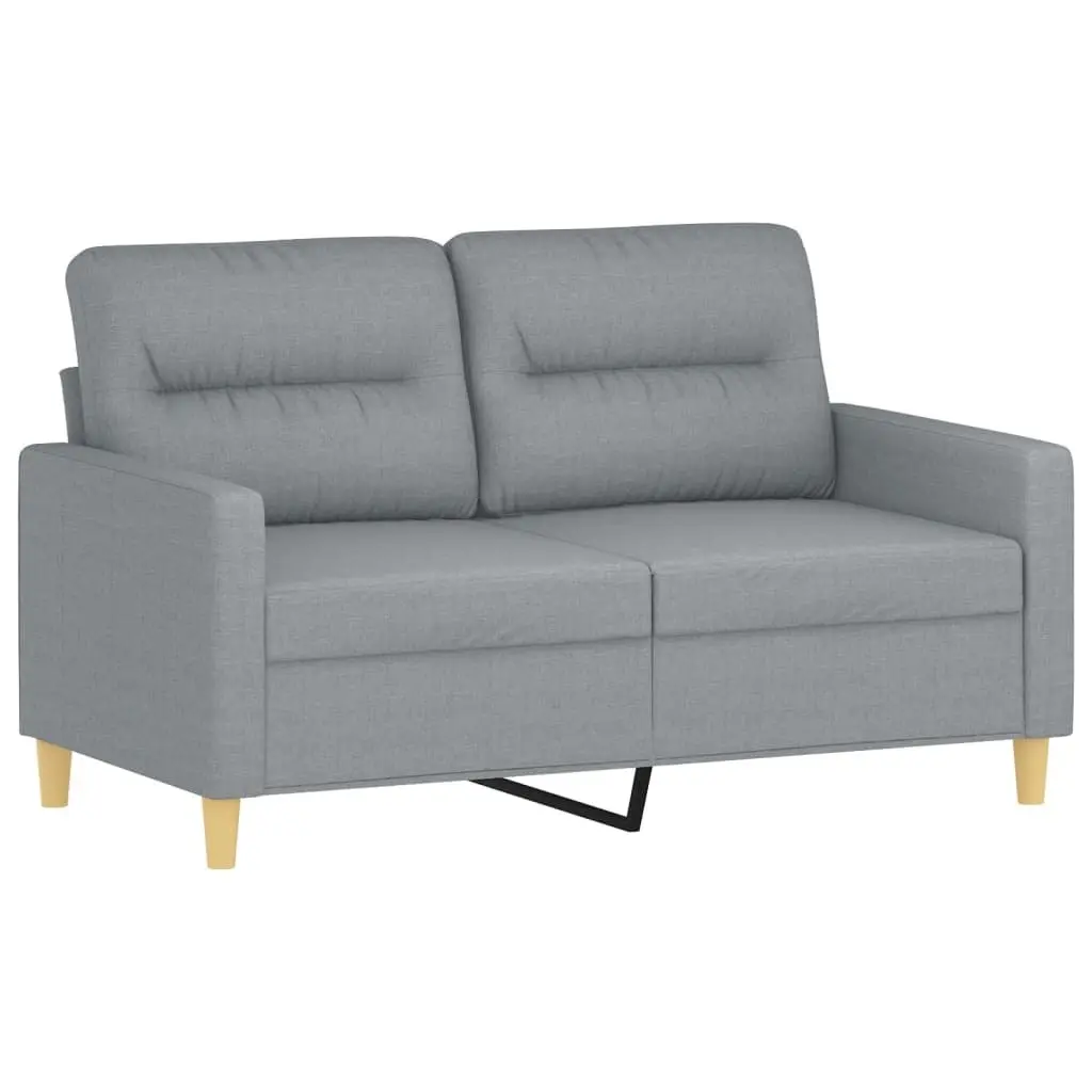 3 Piece Sofa Set with Footstool and Pillows Grey Fabric Living Room Furniture