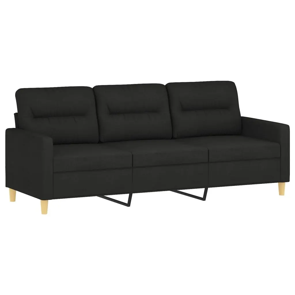 2 Piece Fabric Sofa Set Black with Roll Pillows Lounge Suite Comfortable Seating