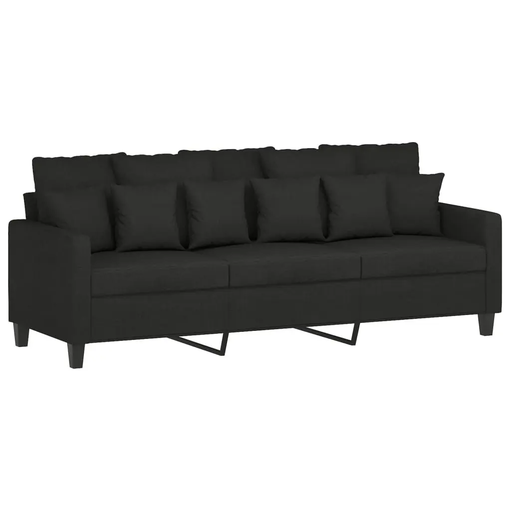 3 Piece Sofa Set with Throw Pillows Black Fabric Lounge Suite Living Room Couch
