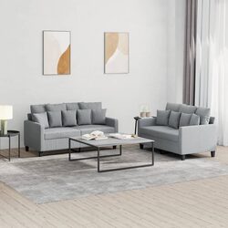 2 Piece Sofa Set Grey Fabric Lounge Suite with Cushions Living Room Seating