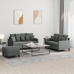 3 Piece Grey Fabric Sofa Set: Stylish & Compact