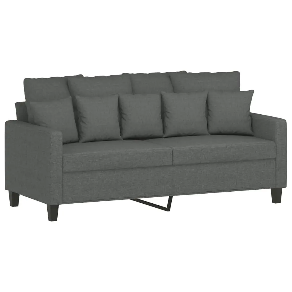 3 Piece Sofa Set Grey Fabric with Cushions Footstool Living Room Furniture