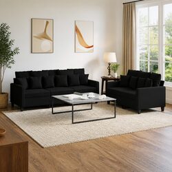 Concise Black Fabric 2 Piece Sofa Set Description