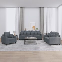 Concise Design: 3 Piece Grey Velvet Sofa Set