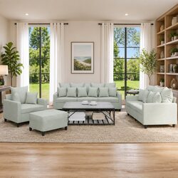 4 Piece Grey Velvet Sofa Set with Cushions Footstool Living Room Furniture
