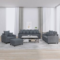 Concise Grey Velvet Sofa Set: 4 Pieces with Footstool