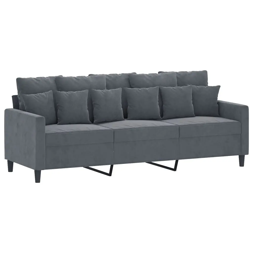 4 Piece Sofa Set with Footstool Grey Velvet Living Room Furniture Cushions