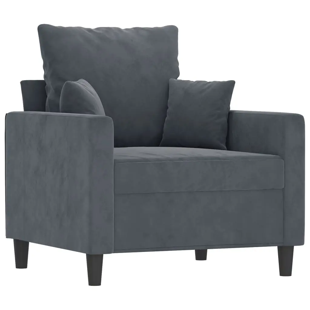 4 Piece Sofa Set with Footstool Grey Velvet Living Room Furniture Cushions