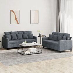 Compact 2 Piece Grey Velvet Sofa for Any Space