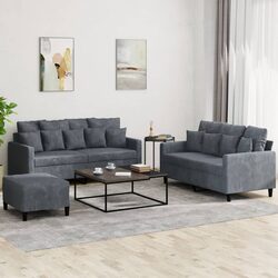 Concise 3 Piece Grey Velvet Sofa Set for Living Rooms