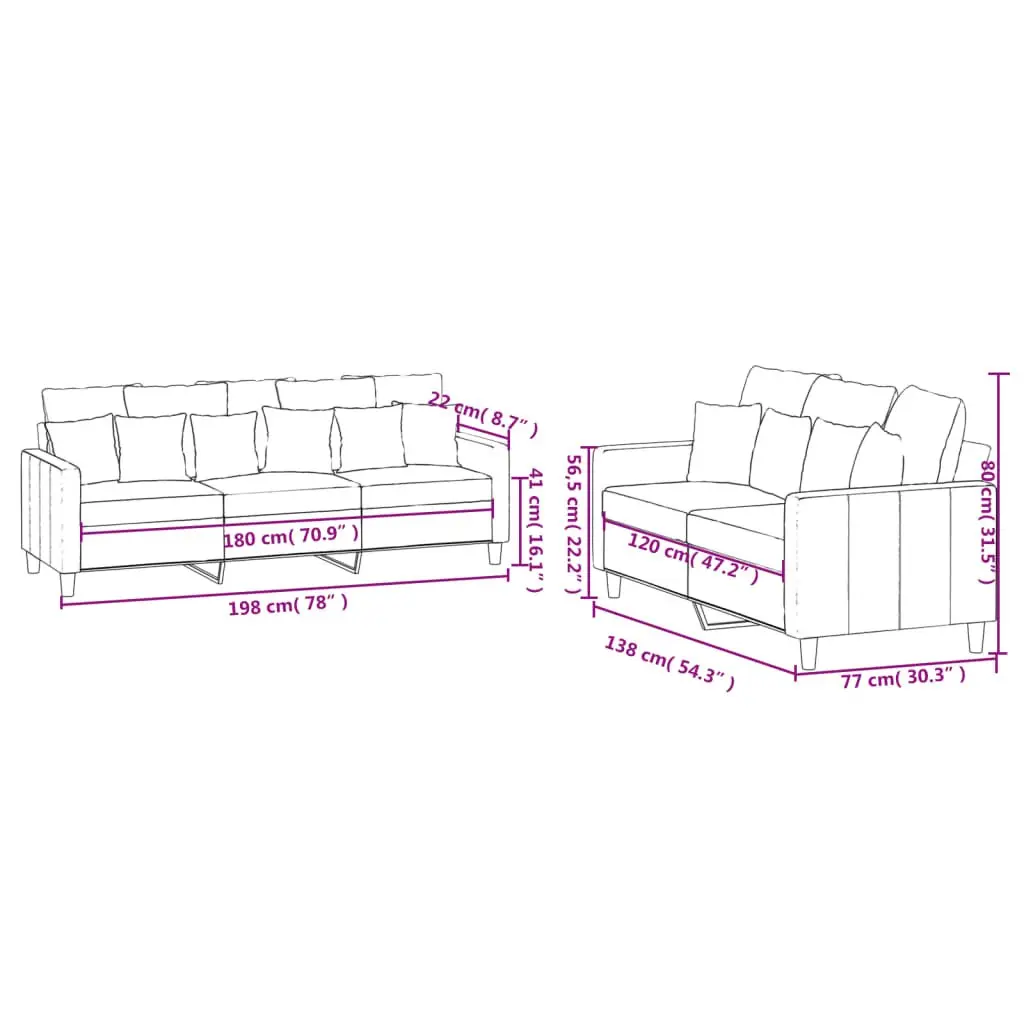 2 Piece Sofa Set Grey Velvet Cushions Living Room Furniture Lounge Suite