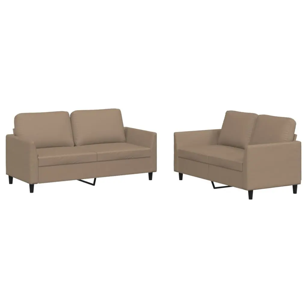Brown Faux Leather 2 Piece Sofa Set Cushioned Lounge Suite for Living Room
