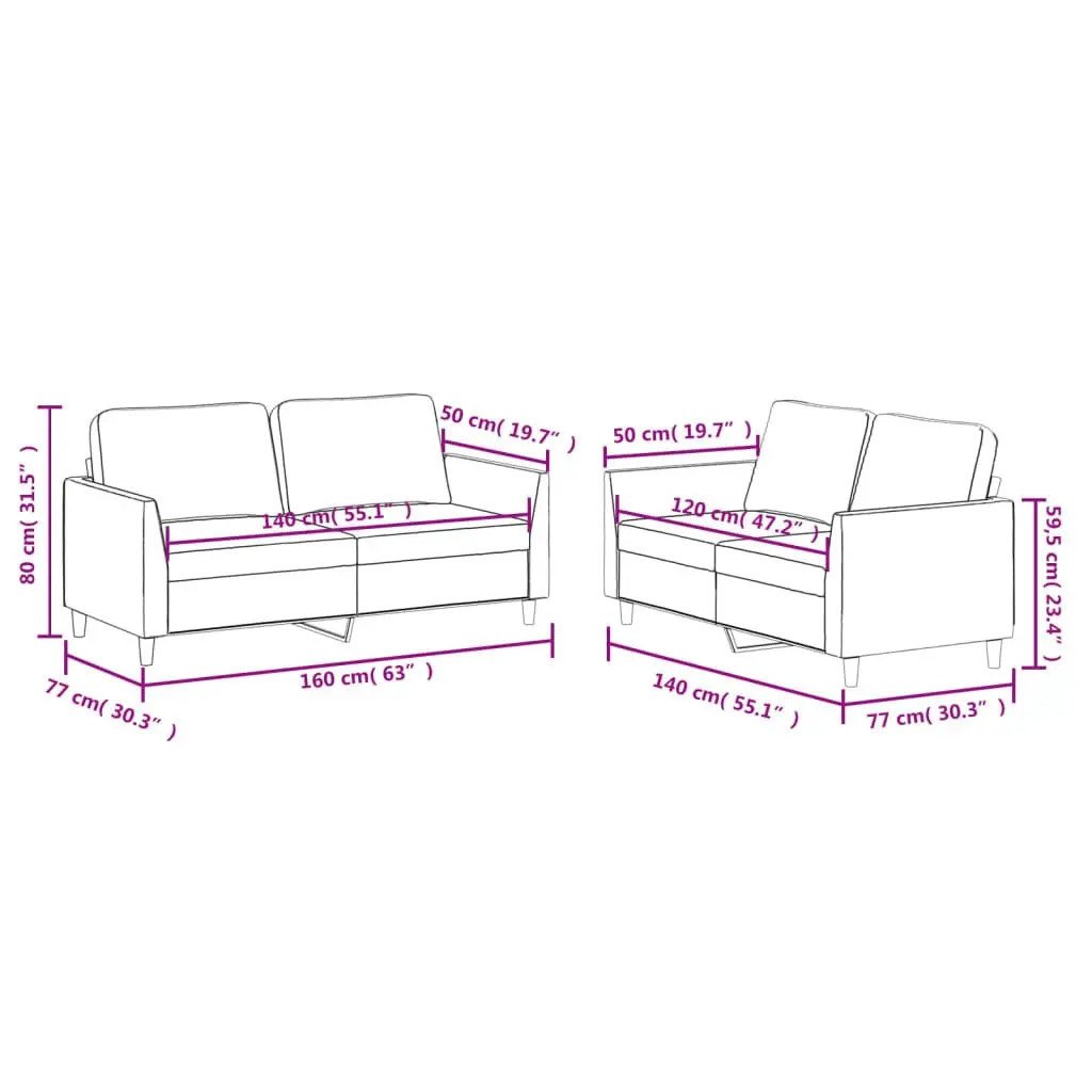Brown Faux Leather 2 Piece Sofa Set Cushioned Lounge Suite for Living Room