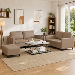 Compact and Stylish 3 Piece Brown Sofa Set