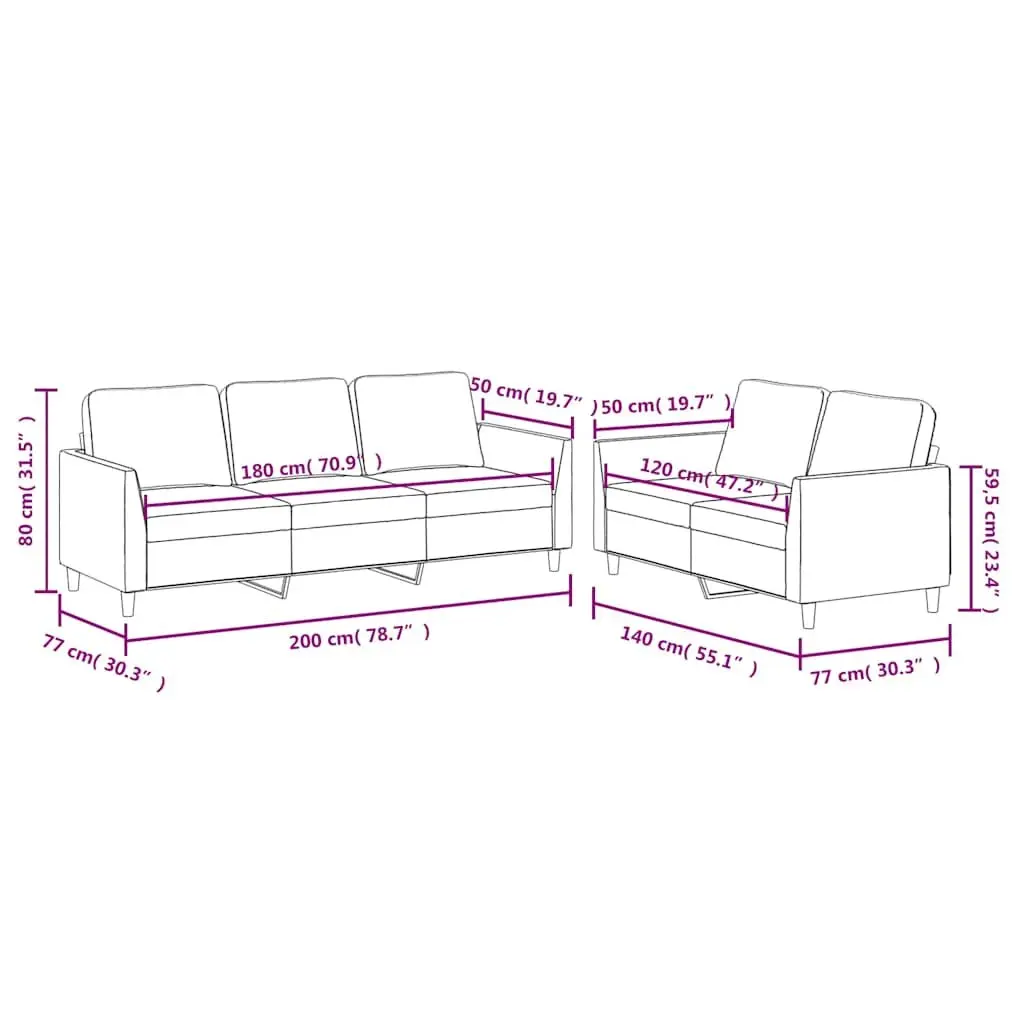 2 Piece Sofa Set Black Faux Leather Living Room Furniture with Cushions Seating