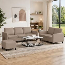 Compact 3 Piece Brown Faux Leather Sofa Set: Perfect Fit