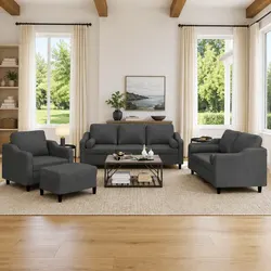 Concise Overview: 4 Piece Sofa Set in Grey