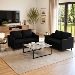 2 Piece Sofa Set with Cushions Black Fabric Lounge Suite Living Room Seating