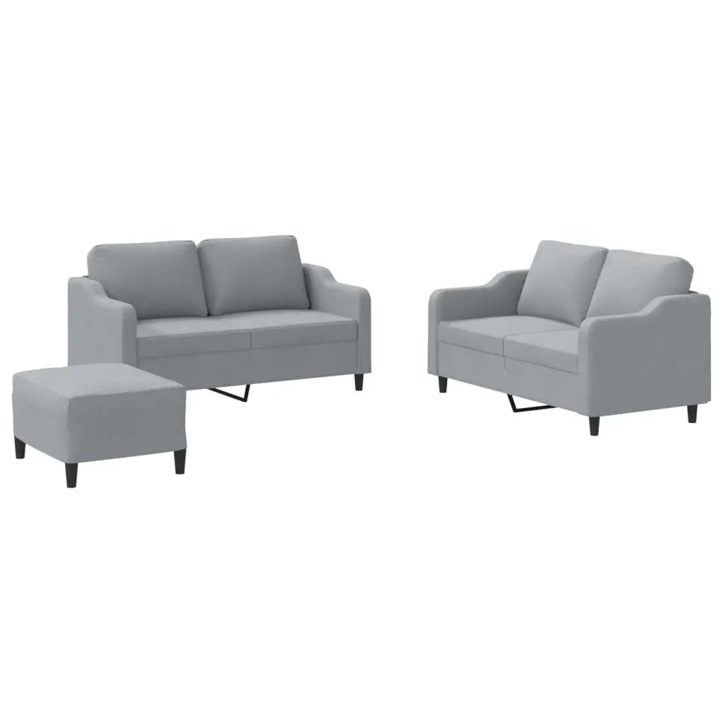 3 Piece Lounge Set Light Grey Fabric with Cushions and Footstool for Relaxation in Living Room