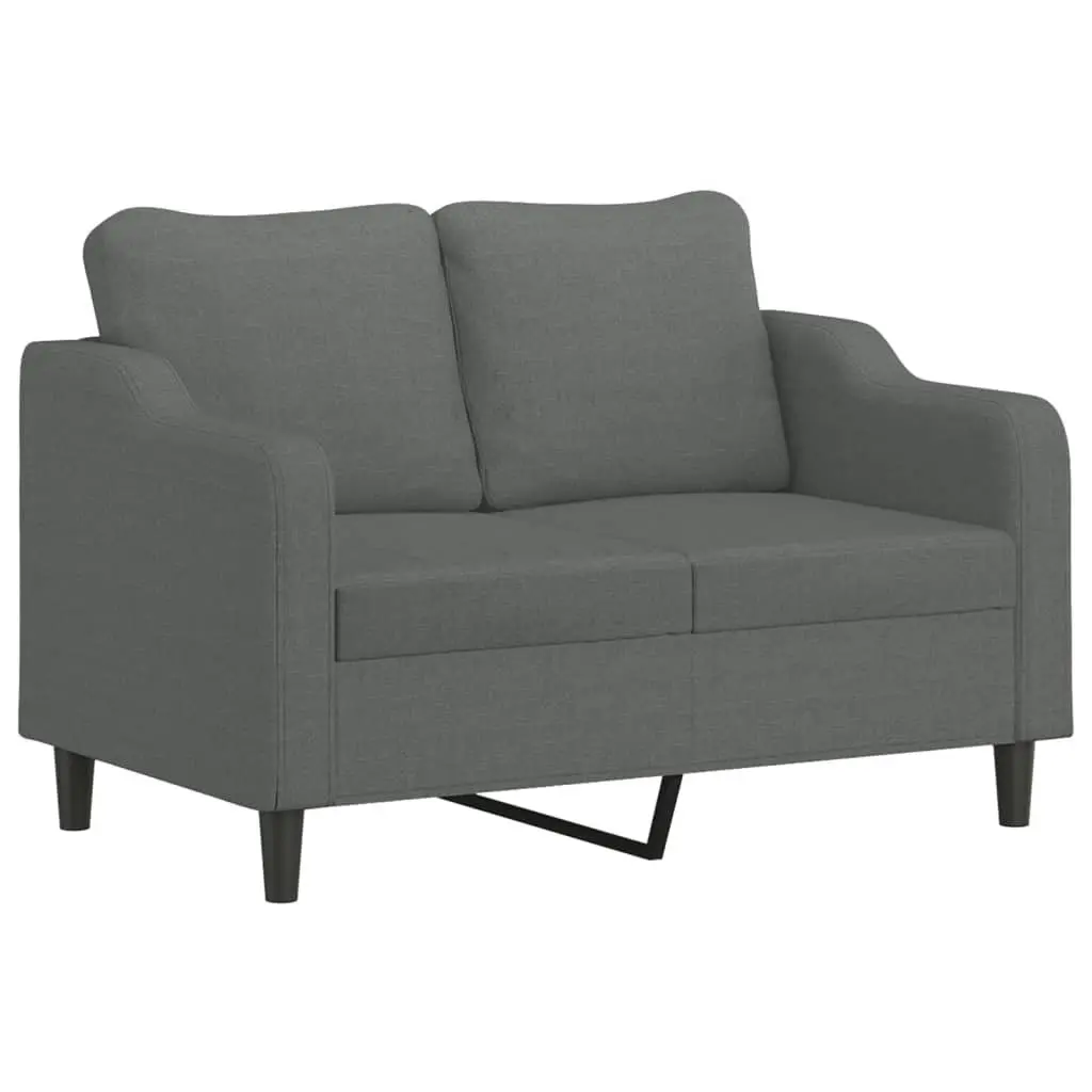 3 Piece Grey Fabric Sofa Set with Cushions and Footstool for Living Room