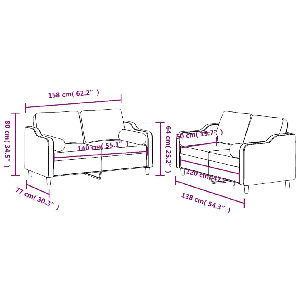2 Piece Sofa Set Dark Grey Fabric Plywood and Metal Frame with Pillows