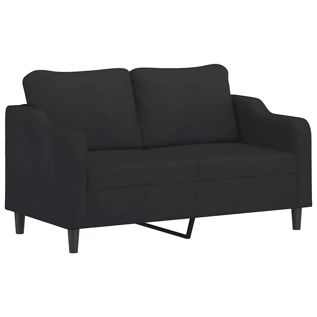 3 Piece Sofa Set Black Fabric Living Room Lounge Suite with Pillows Footstool