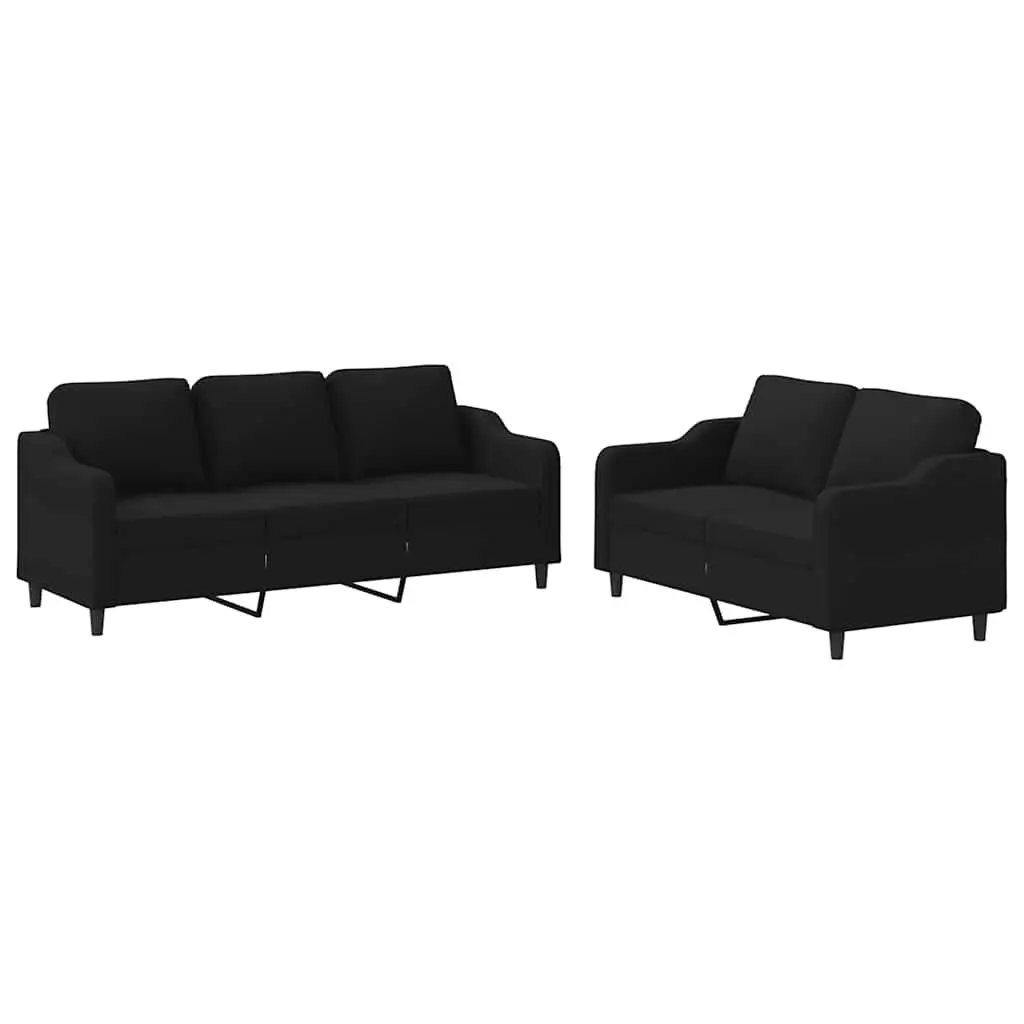 2 Piece Sofa Set Black Fabric Lounge Seating with Cushions
