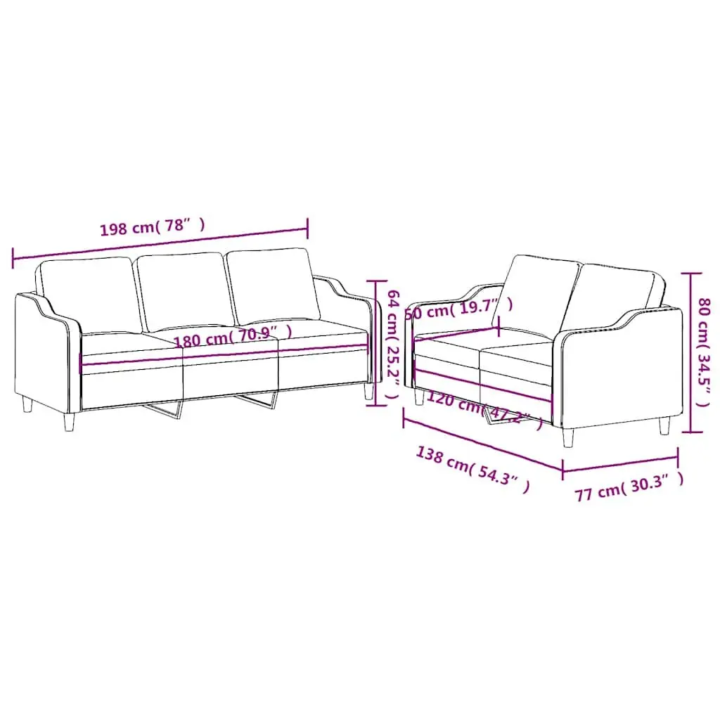 2 Piece Sofa Set Black Fabric Lounge Seating with Cushions