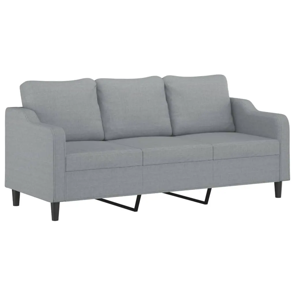 3 Piece Sofa Set with Cushions Grey Fabric Living Room Furniture Footstool