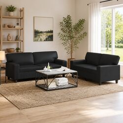 Simple 2-Piece Black Sofa Set for Stylish Living Rooms