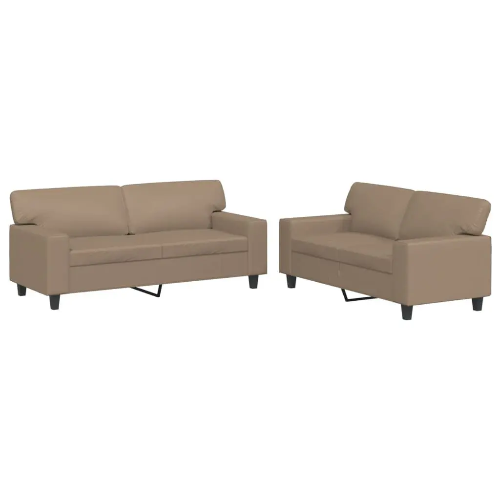 Sofa Set Brown Faux Leather 2 Piece Living Room Lounge Suite Couch Seating