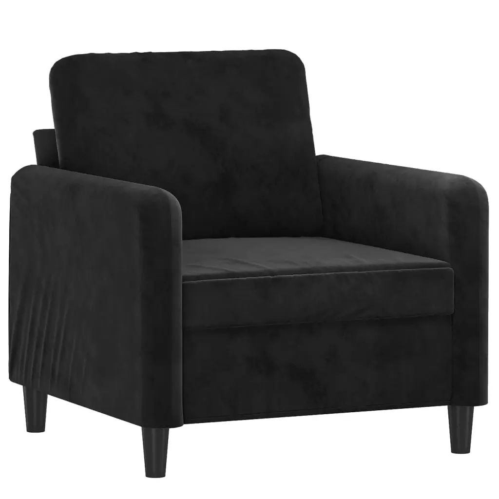 3 Piece Black Velvet Sofa Set Thickly Padded Upholstered Living Room Furniture