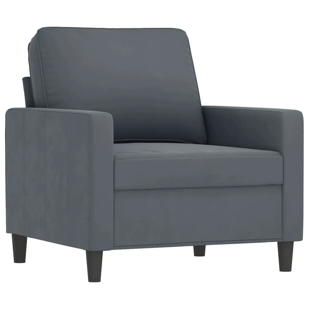 4 Piece Sofa Set Grey Velvet Lounge with Footstool Living Room Furniture