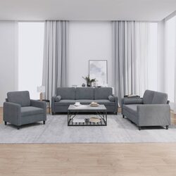 3 Piece Sofa Set Grey Velvet Sectional Lounge Suite with Pillows Living Room
